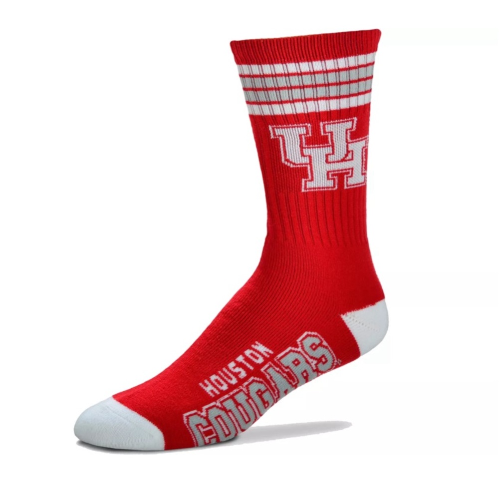 For Bare Feet Houston Cougars 4-Stripe Crew Socks🧦